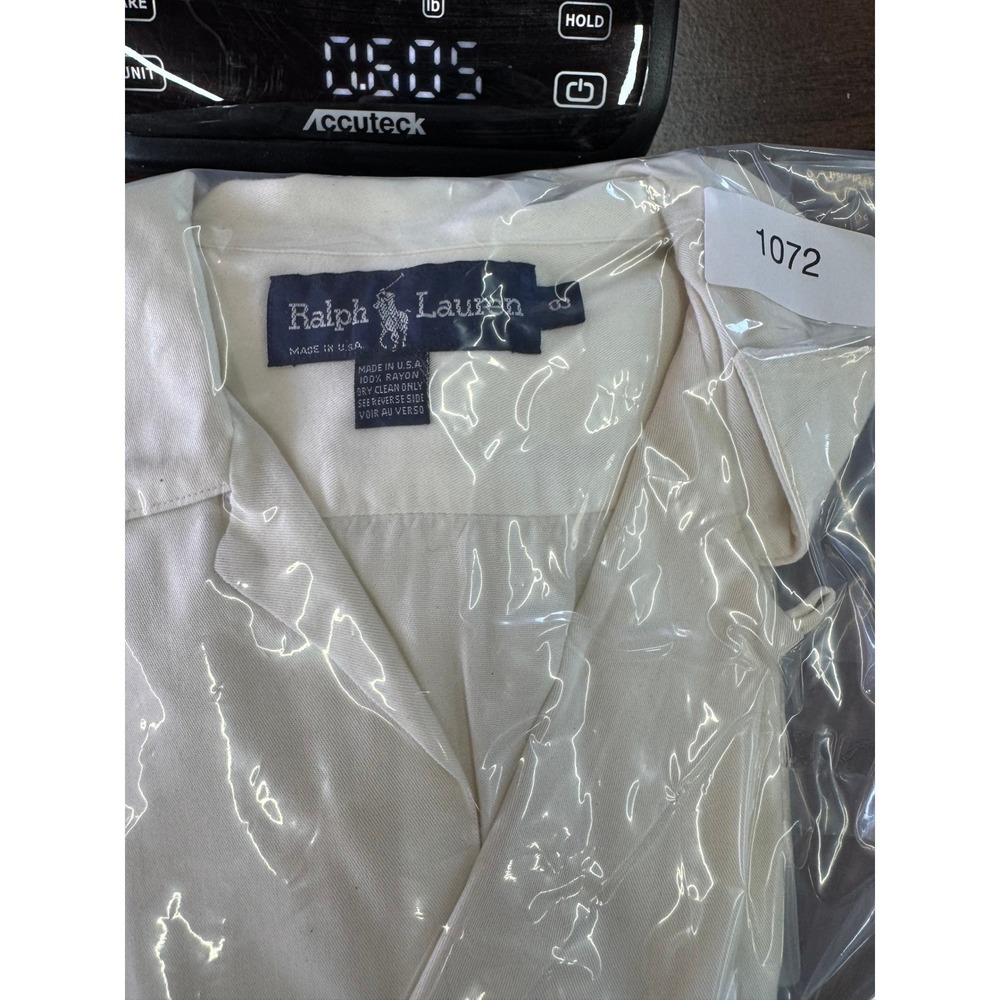 Ralph Lauren Button Down Shirt Ivory Rayon Camp Collar Utility Blouse Vintage 8 - Picture 8 of 8